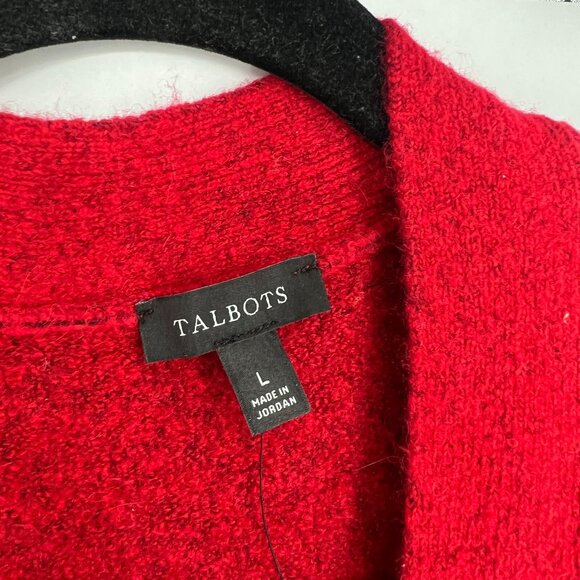 Talbots Red Alpaca Wool Blend Jeweled Buttons Cardigan Sweater Pockets - Picture 6 of 12